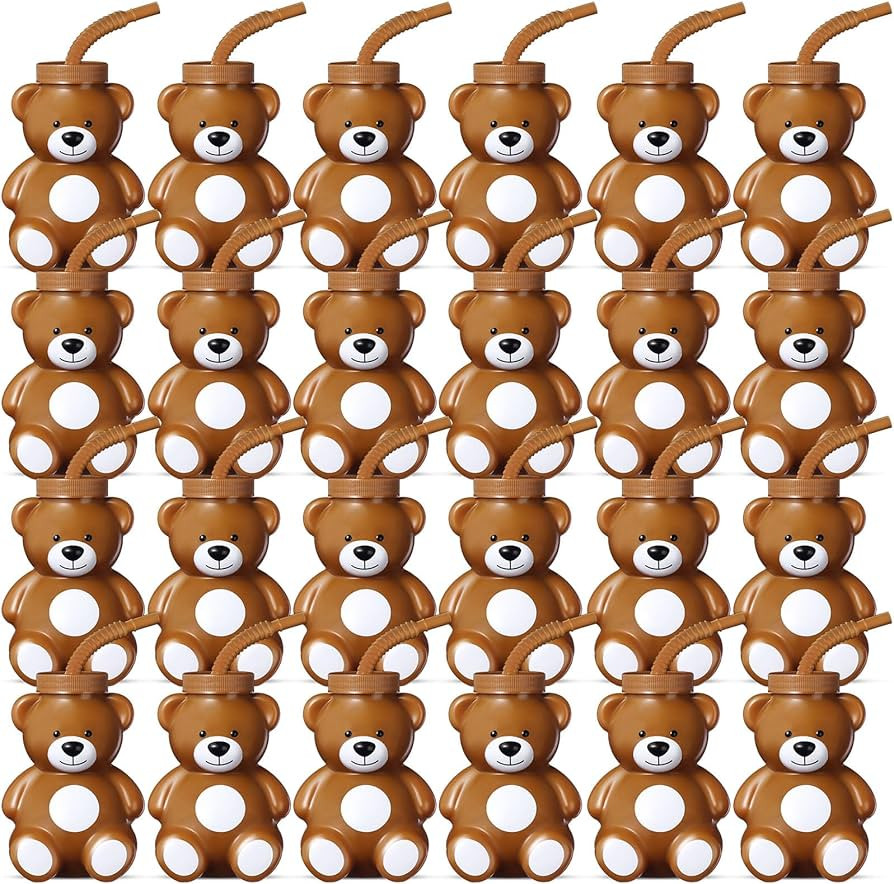 Maxdot 24 Pcs Bear Cups with Straws, 10 oz Plastic Bear Shape Cup Reusable Creative Cups Bulk for... | Amazon (US)
