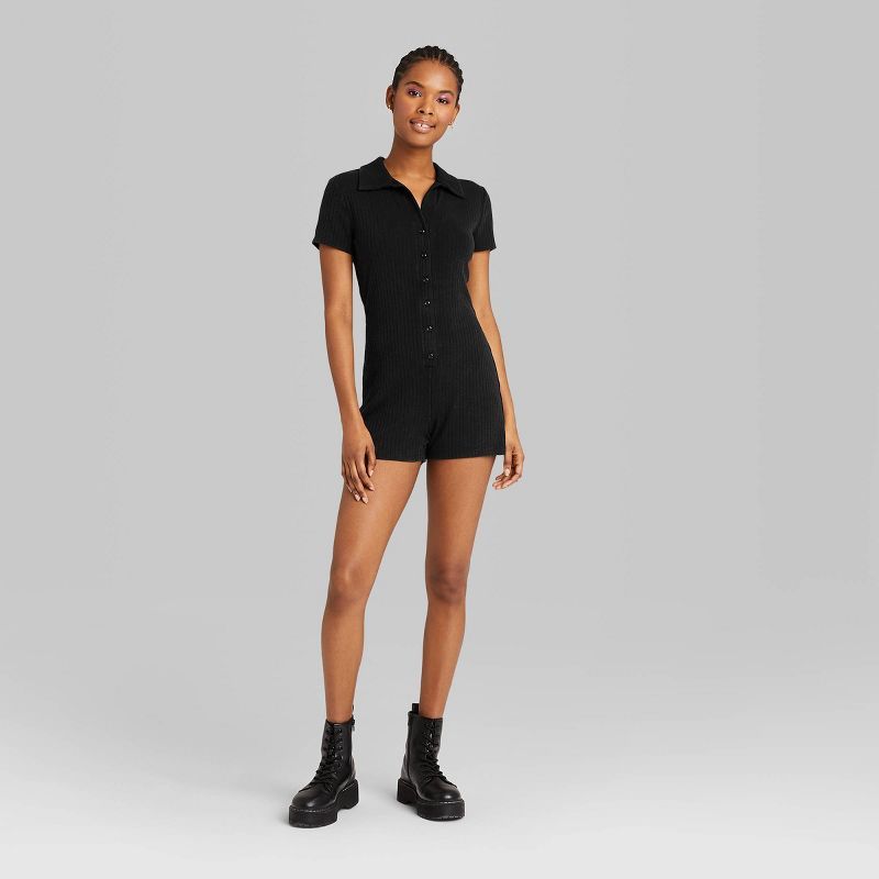 Women's Short Sleeve Button-Front Romper - Wild Fable™ | Target