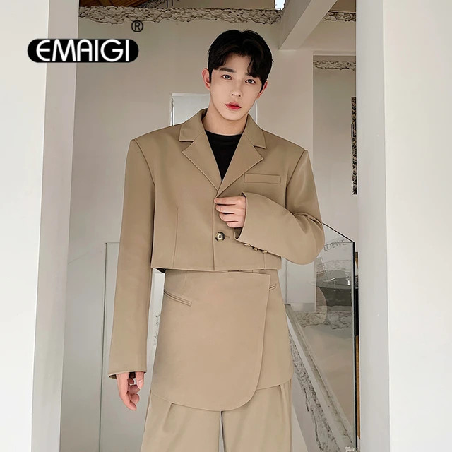 Men Korean Chic Fashion Short Style Suit Jacket Blazer Male Harajuku Trendy Suit Coat Net Celebri... | AliExpress (US)