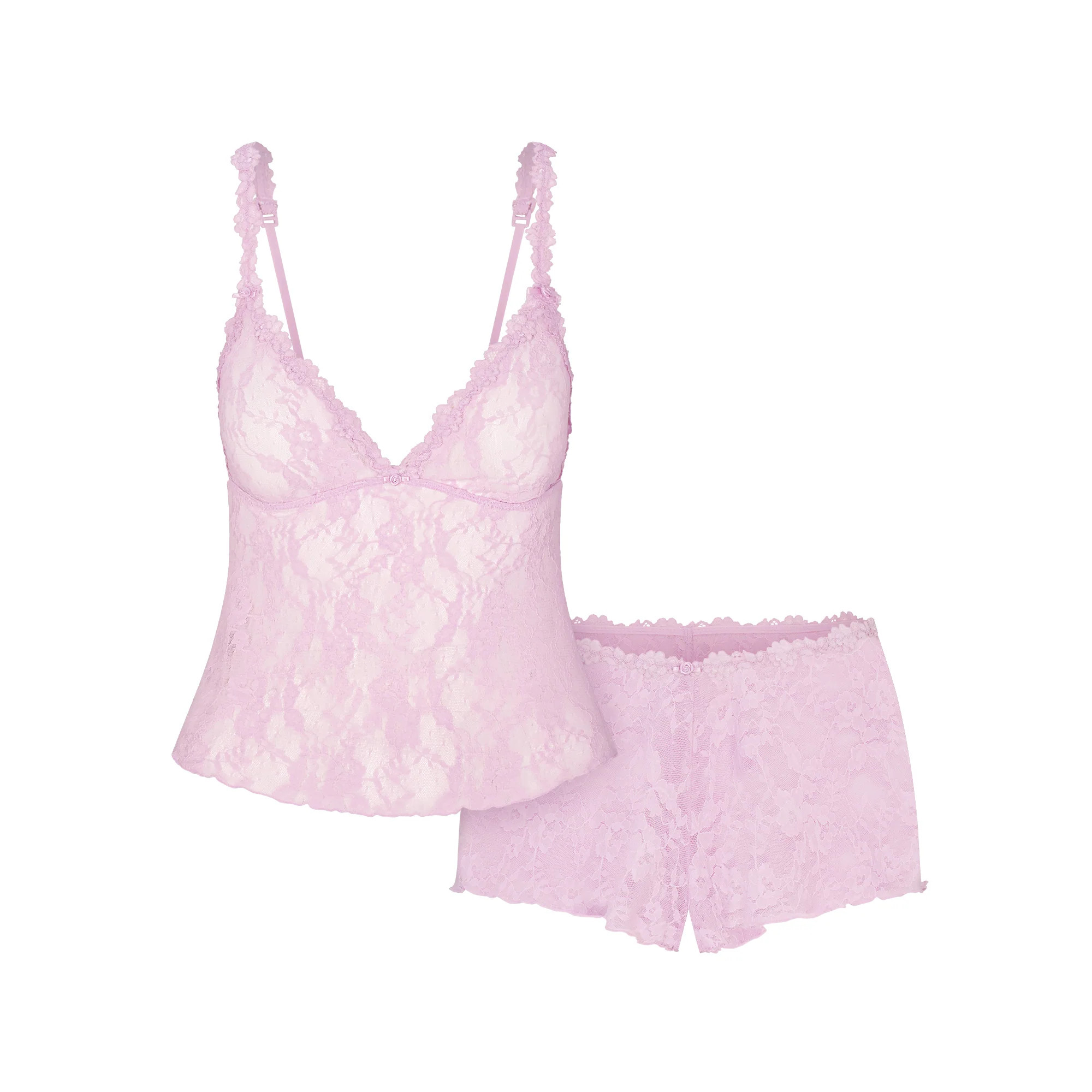 STRETCH LACE TRIANGLE CAMI AND SHORT SET | BABY PINK | SKIMS | SKIMS (US)