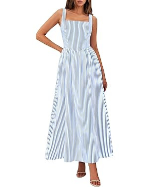 PRETTYGARDEN Women's Maxi Striped Dress 2026 Summer Sleeveless Square Neck Smocked A Line Long Fl... | Amazon (US)