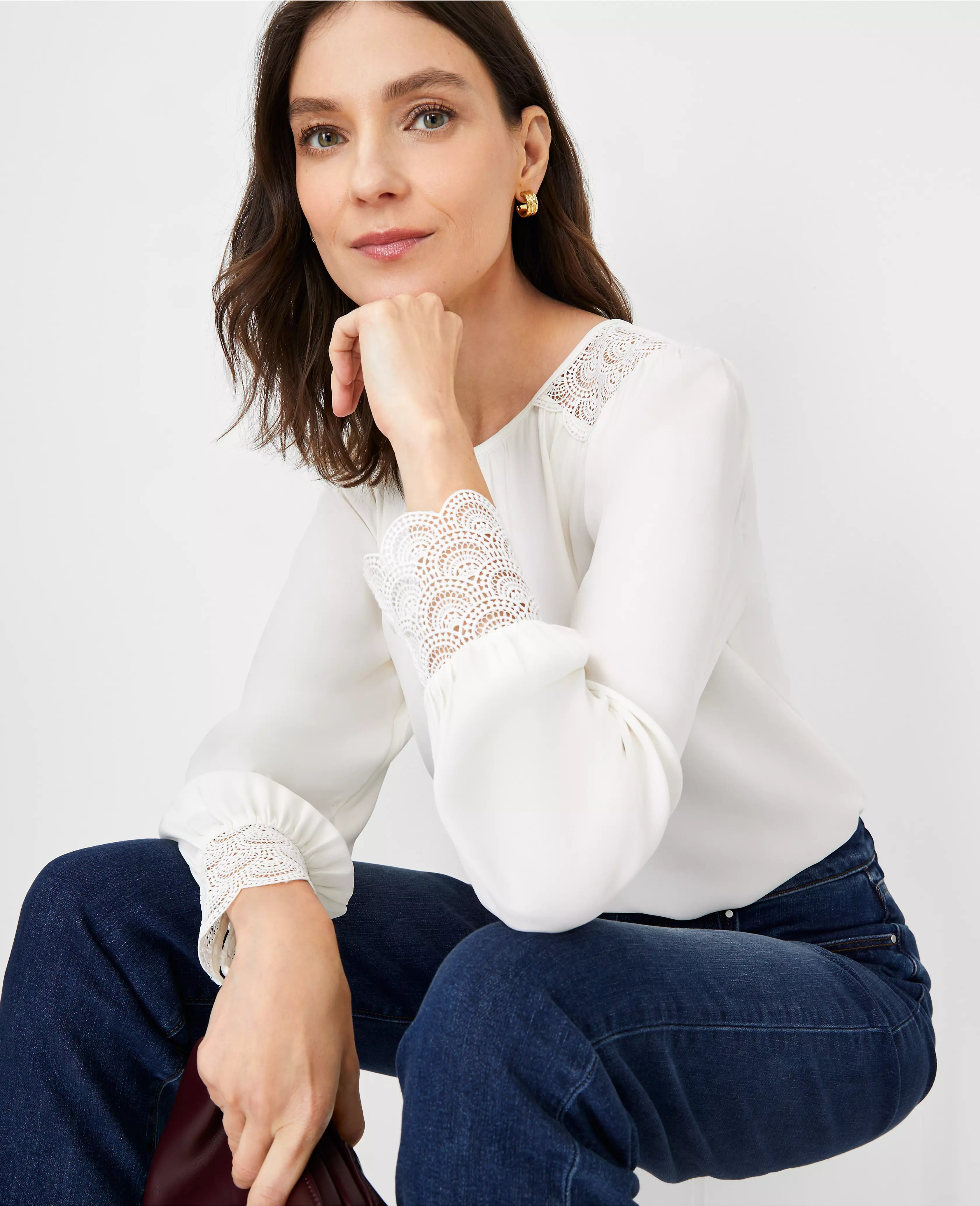 Lace Trim Inset Blouse | Ann Taylor (US)