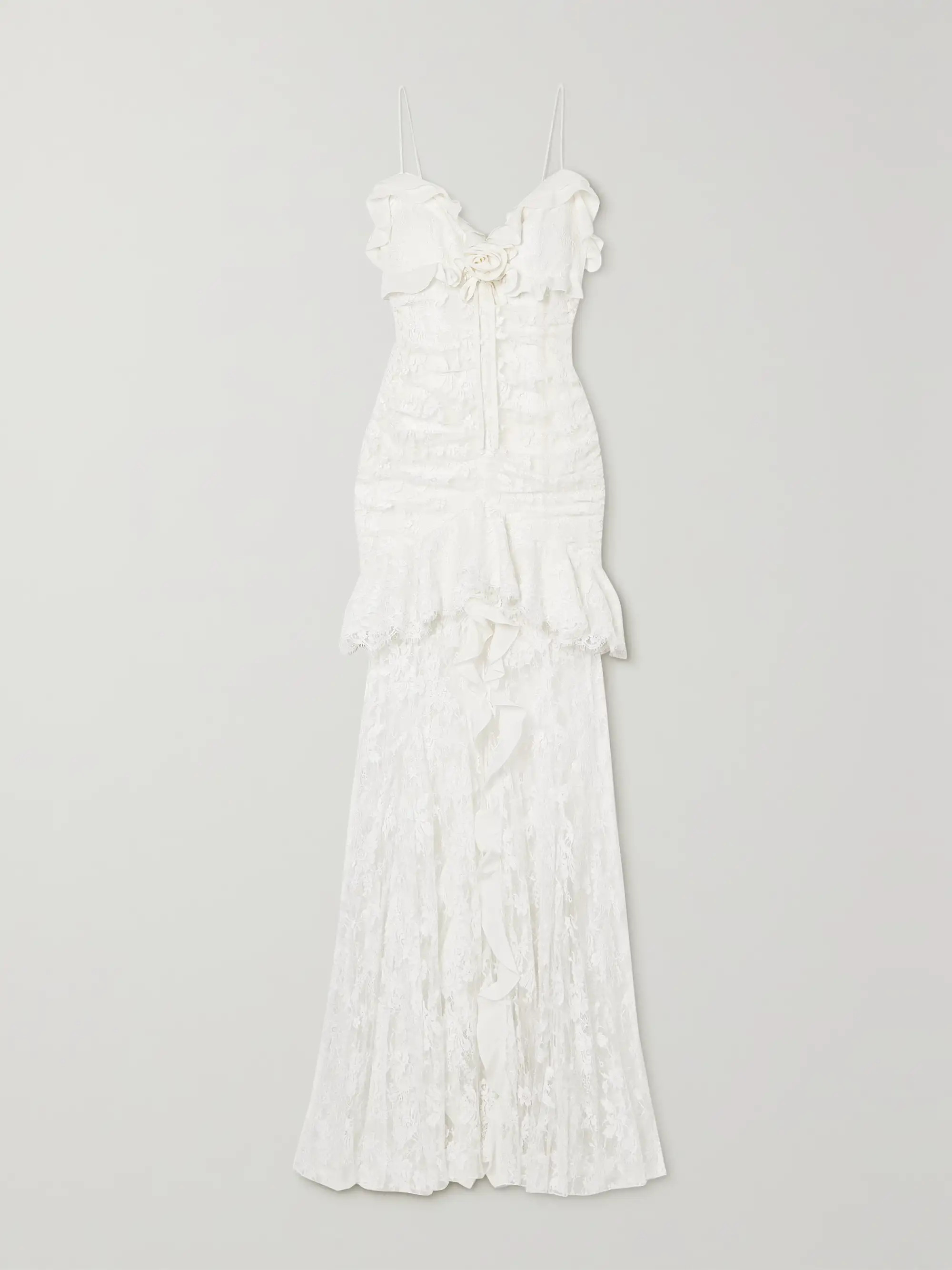 Embellished ruffled cotton-blend lace gown | NET-A-PORTER (US)