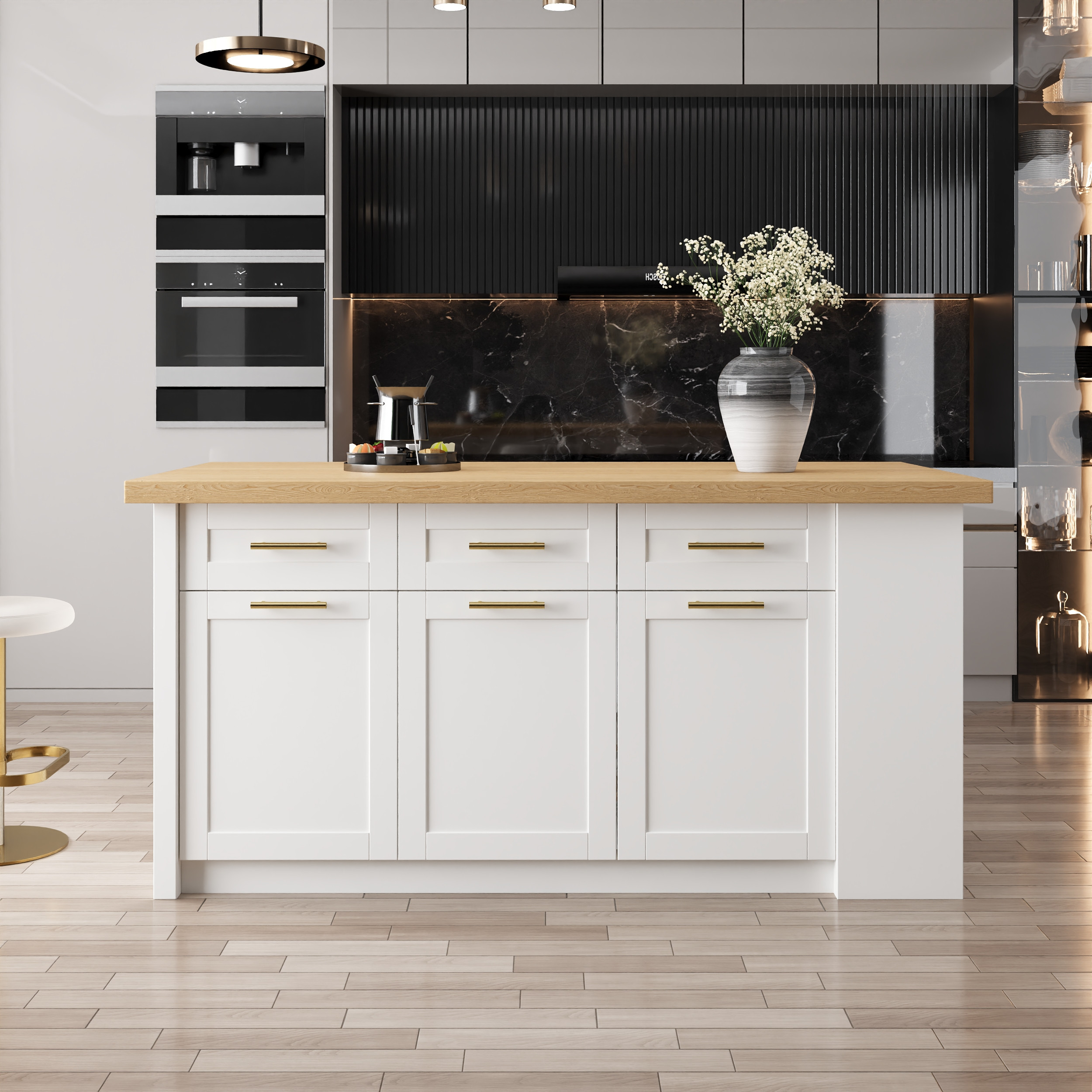 70.9"" Kitchen Islands with Multi-Storage Natural & White Modern Kitchen Cabinet | Homary