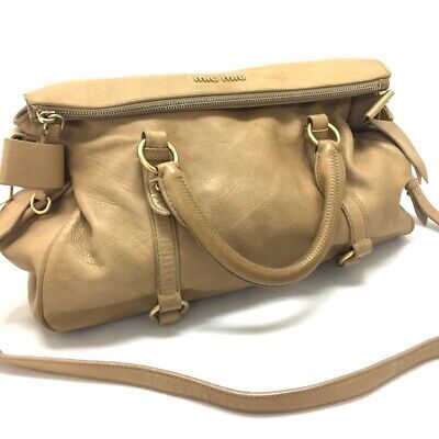 MIUMIU Side Ribbon Hand Bag Shoulder Bag 2way Bag Beige Leather  | eBay | eBay US