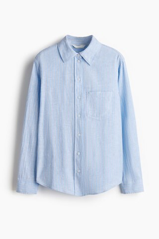 H & M - Linen-blend Shirt - Light Blue/Striped | H&M (US + CA)