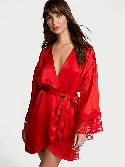 Dream Angels Satin & Lace Trim Robe, Red, M/L - Women's Robes - Victoria's Secret | Victoria's Secret (US / CA )