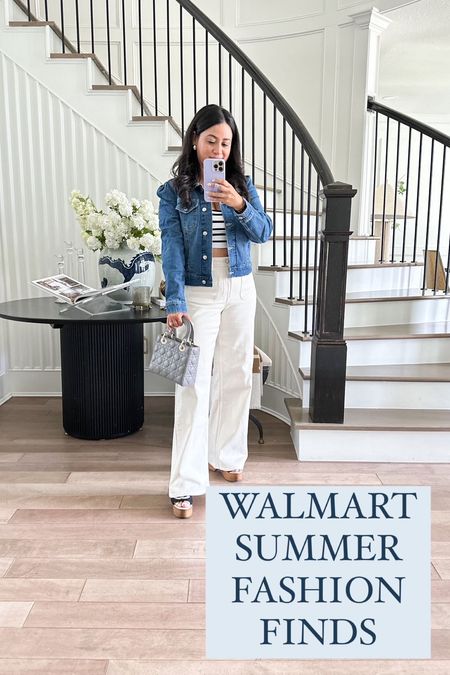 Comment FASHION and I will send you these cute @walmartfashion summer finds directly to you! #walmartpartner #walmartfashion 

Y’all- I instantly added this top when I saw it on @walmartfashion website!!! It gives such high end vibes and it is extremely versatile! I dressed it up and down with this cute jean jacket!! These flared pants are also Walmart and sooooo nice!!! Head to my @shop.ltk to see more!

#LTKSeasonal #LTKOver40 #LTKStyleTip