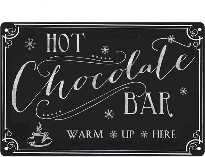 Warm Up Here Hot Chocolate Bar Sign Kitchen Decorative Cafe Bar Home Metal Plate Wall Decor Retro... | Amazon (US)