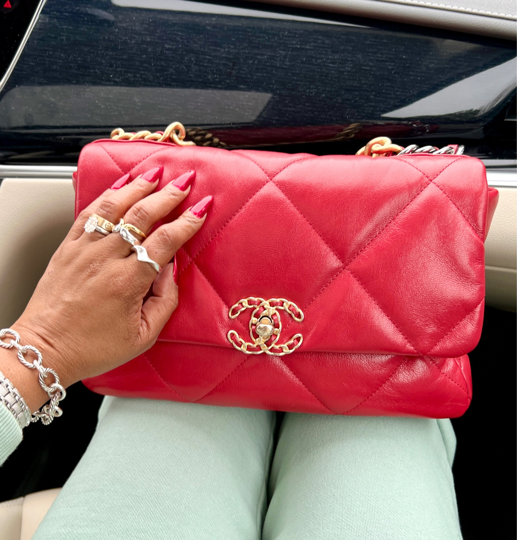 This weekend’s bag switch brought my Chanel 19 into rotation. My outfit says Spring colors, but our Colorado weather said snow! 
Wearing a few of my favorite fashion rings too  

#LTKitbag #LTKstyletip