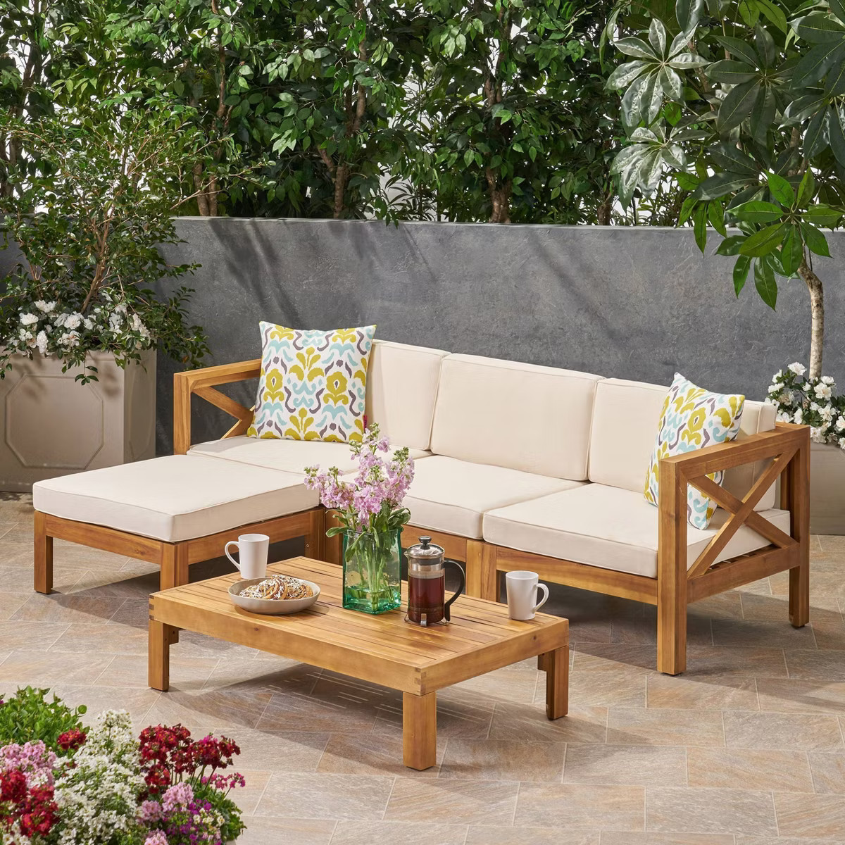 Alcove 5pc Acacia Wood Sofa Set - Teak/Beige - Christopher Knight Home | Target