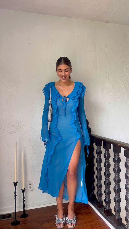 Blue dress, maxi dress, sheer ruffle dress, Amazon dress, spring style, Amazon fashion 

#LTKstyletip #LTKSeasonal #LTKunder100