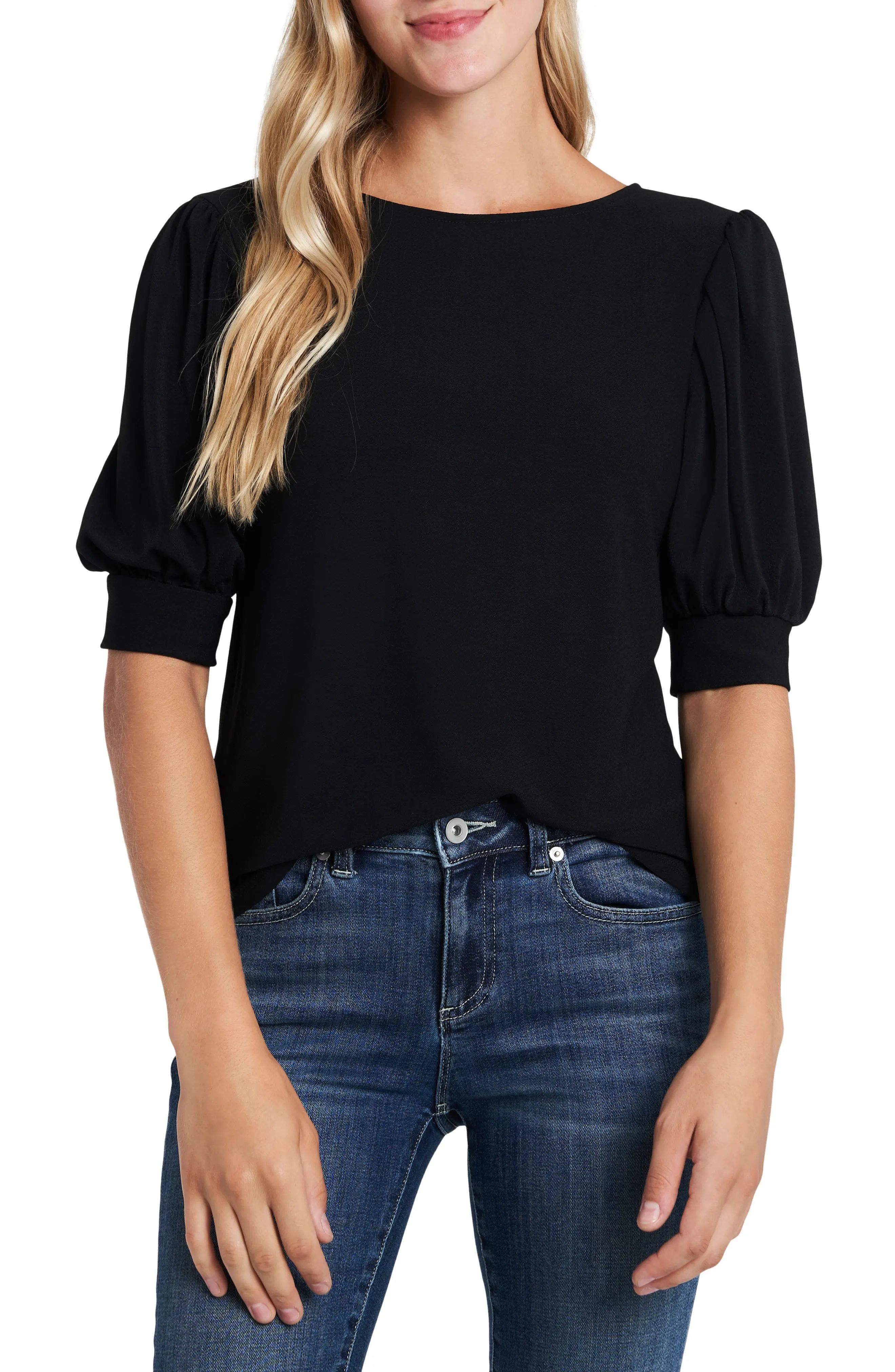 Women's Cece Puff Sleeve Top, Size Medium - Black | Nordstrom