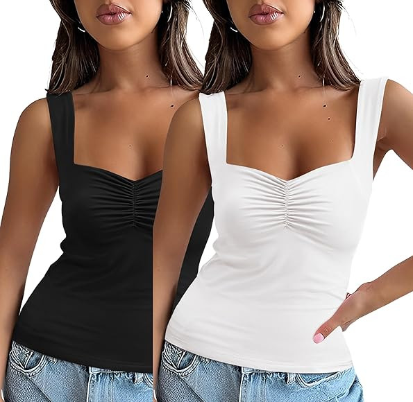 EFFAN Tank Top Damen Spaghetti Trägertop Herz-Ausschnitt Sommer Oberteile Basic Tanktops Träger... | Amazon (DE)