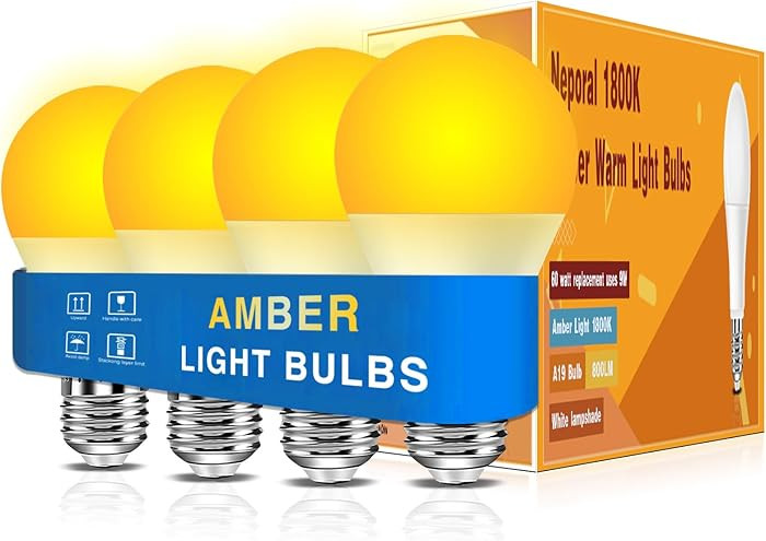 Neporal Amber Sleep Light Bulbs 1800K 4PK, 9W 60 Watt Equivalent, 99.96% Blue Blocking Soft Warm ... | Amazon (US)