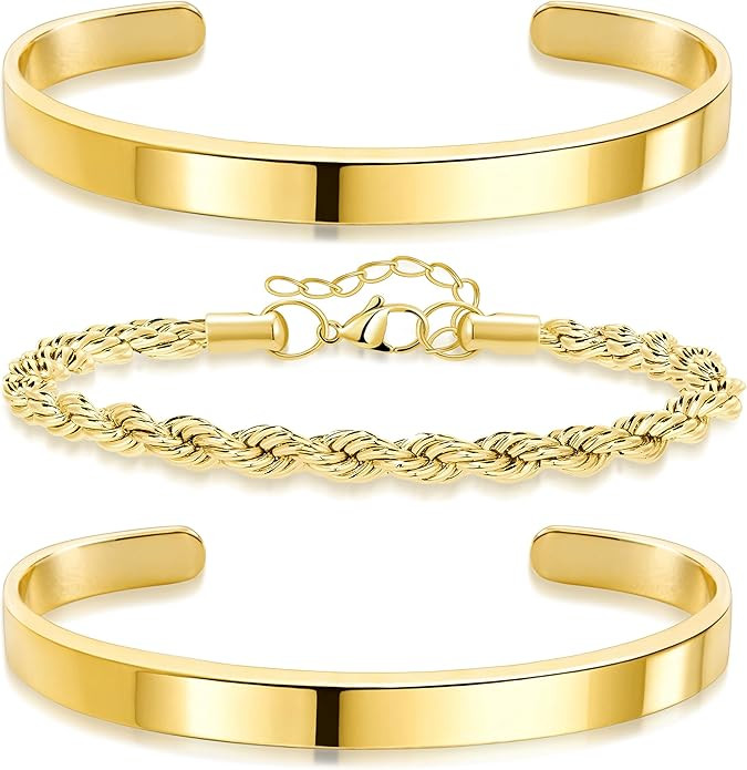 Gold Bracelets for Women Non Tarnish Dainty 14K Gold Plated Bangle Cuff Bracelets Stack for Women... | Amazon (US)