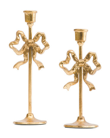 2pc Cast Iron Bow Taper Candle Holder Set | TJ Maxx