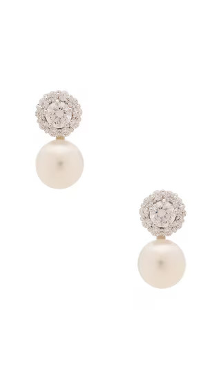 Halo Stud Pearl Drop Earring in Silver & Pearl | Revolve Clothing (Global)