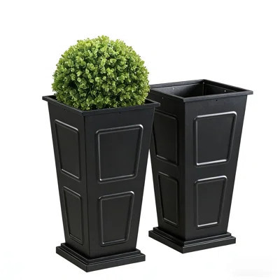Tall Metal Outdoor Planter Set of 2, Black Tapered Steel Planters with Removable Partition & Drainage Holes, Large Garden Pots for Porch, Patio, Balco | Wayfair North America