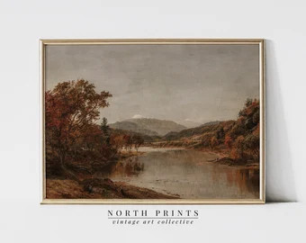 Muted Autumn Pond Landscape Painting  Vintage Wall Art  - Etsy | Etsy (US)