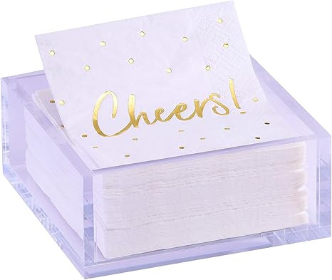 Acrylic Cocktail Napkin Holder - Includes 20 Cocktail Napkins - Perfect Housewarming Gift for Bar... | Amazon (US)