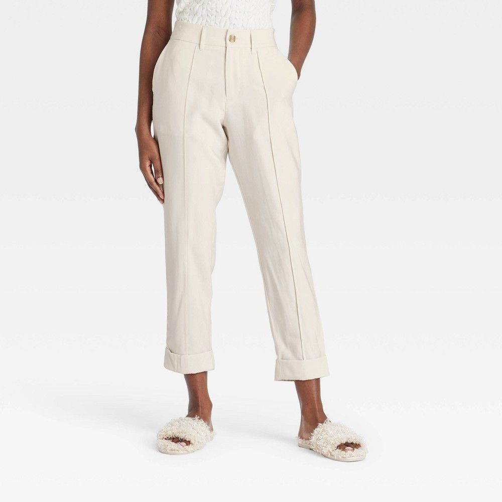 Women's High-Rise Slim Straight Leg Pintuck Ankle Pants - A New Day Cream 18, Ivory | Target