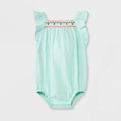 Baby Girls&#39; Trim Romper - Cat &#38; Jack&#8482; Mint Green 3-6M | Target