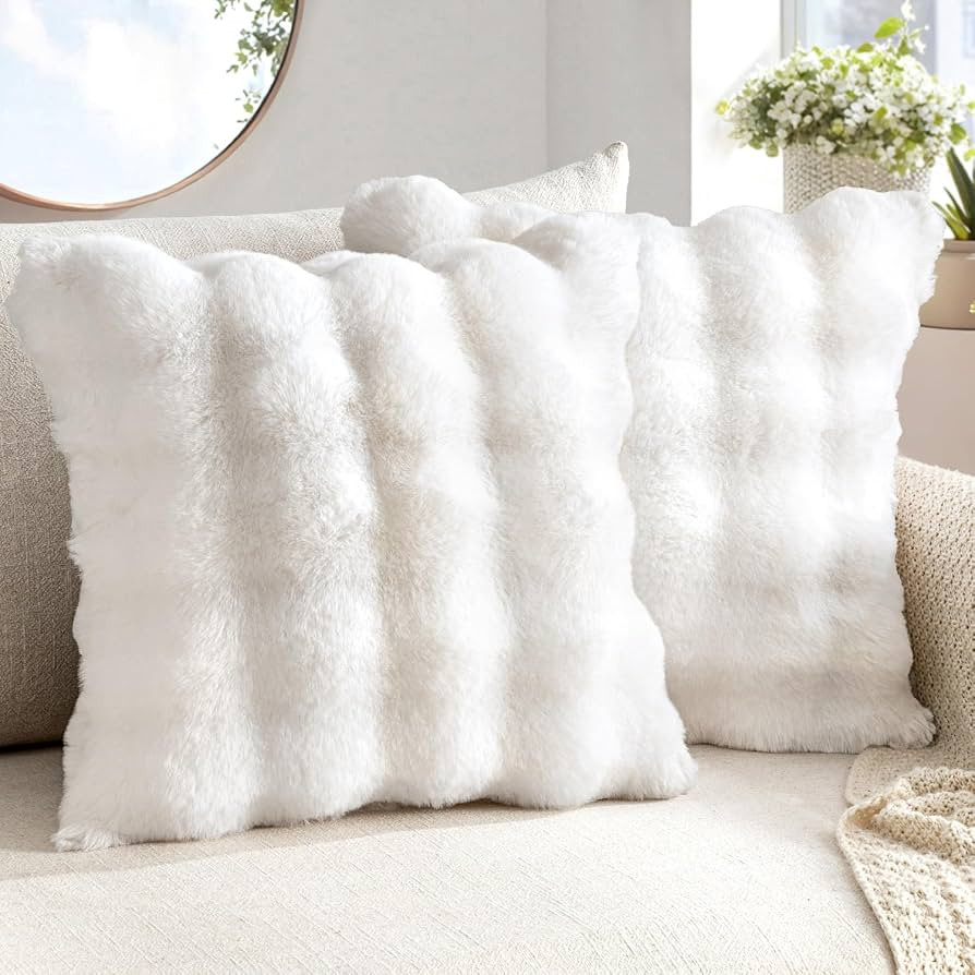 MIULEE Pack of 2 Faux Fur Fluffy Pillow Covers 18x18 Inch, White | Amazon (US)