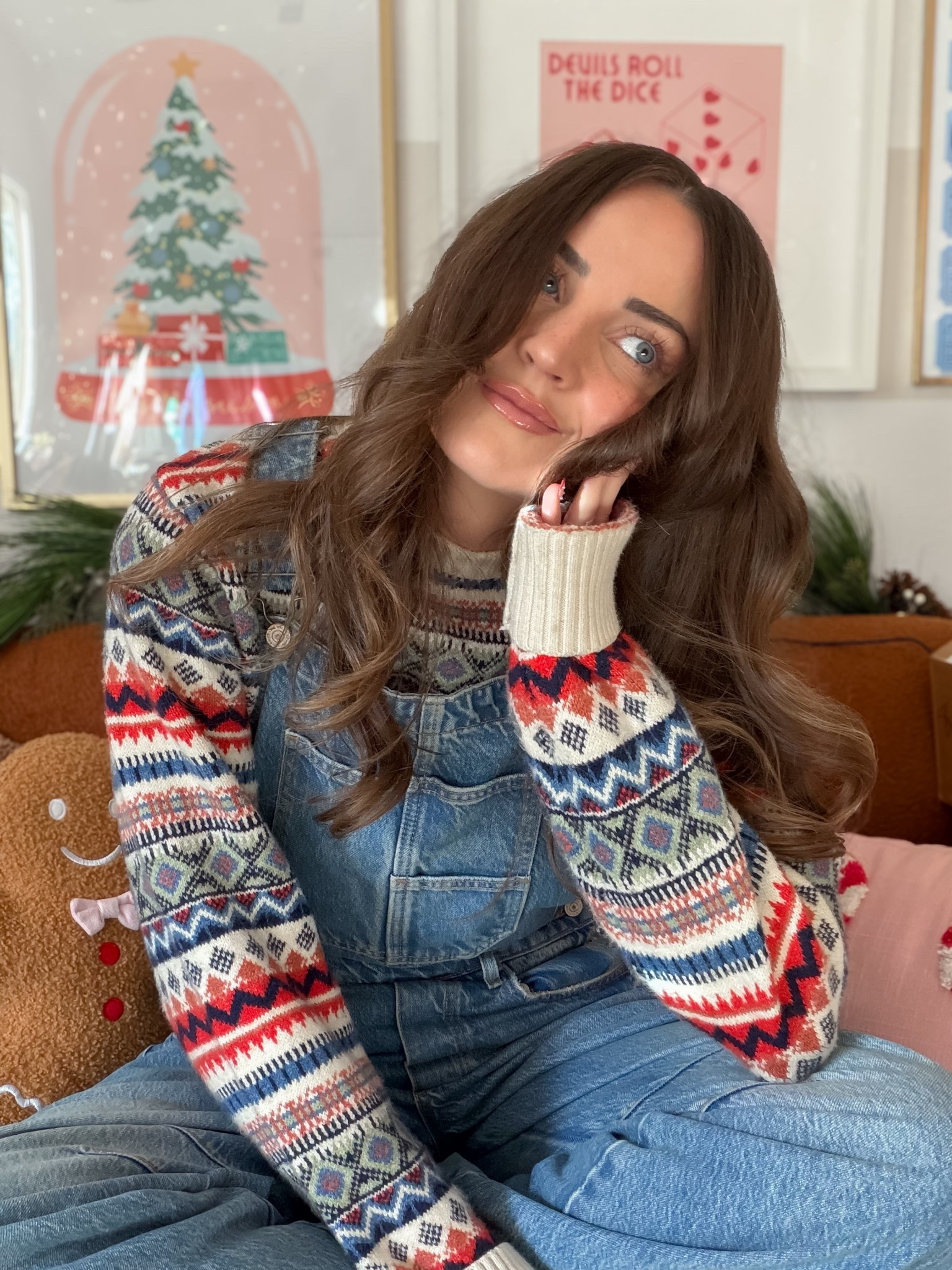 Size large sweater, small tall overalls 