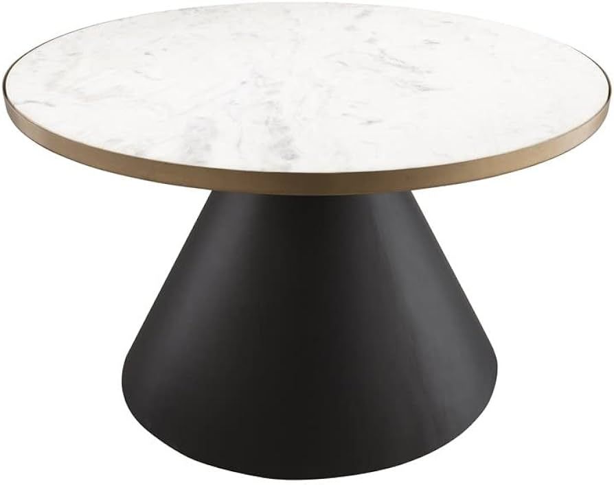 TOV Furniture Richard Modern Round Marble Cocktail Table, 27.3" White, Black | Amazon (US)