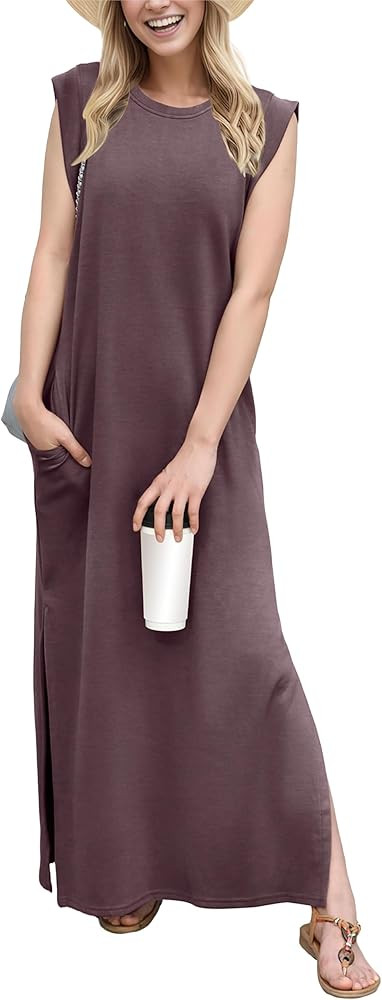 GRECERELLE 2026 Women Year-Round Casual Round Neck Loose Split Wrinkle-Free Long Maxi Vacation Dr... | Amazon (US)