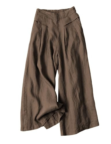 Bianstore Womens Culottes Linen Cropped Wide Leg Palazzo Pants Trousers | Amazon (US)
