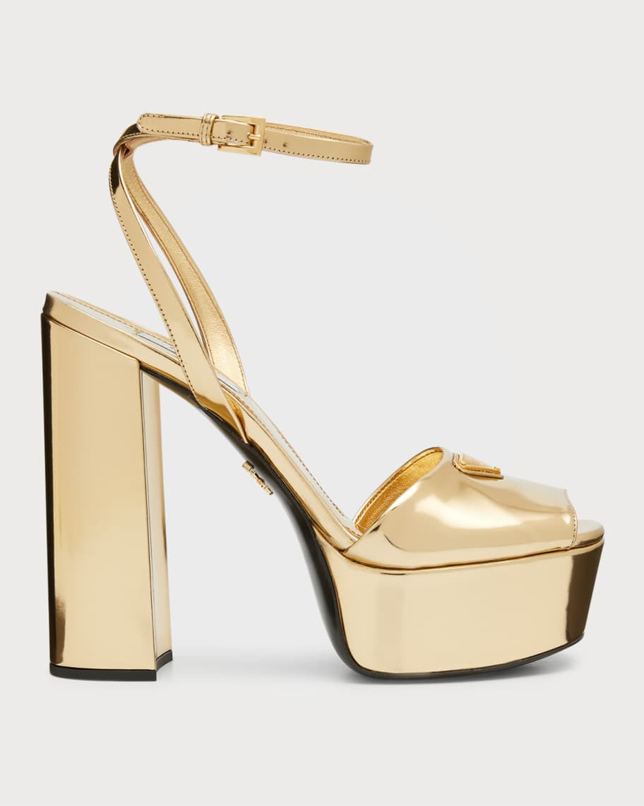 Prada Plateau Metallic Peep-Toe Platform Pumps | Neiman Marcus