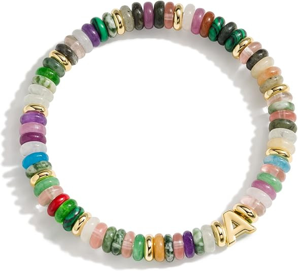 Initial Bracelets for Women, Natural Gemstone 14K Gold Stretch Bracelets,Colorful Beaded Bracelet... | Amazon (US)