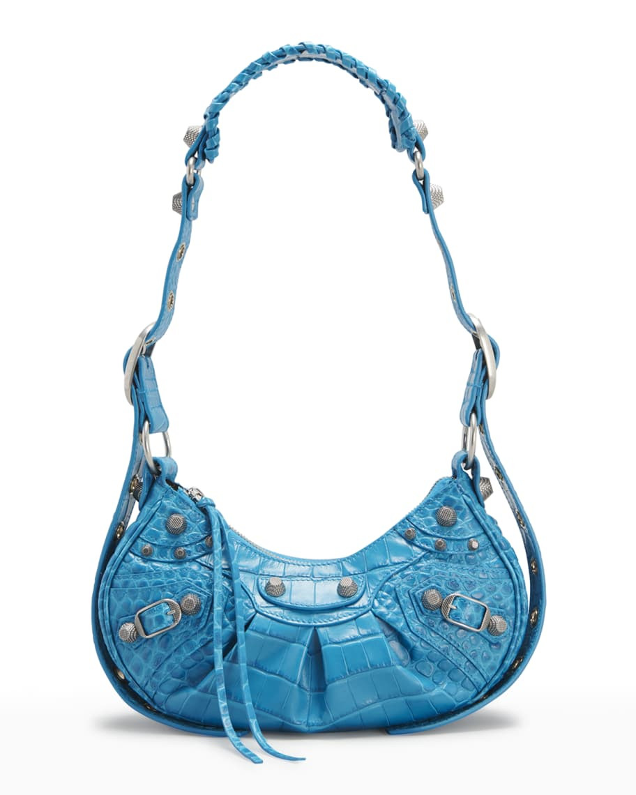 XS Cagole Croc-Embossed Zip Shoulder Bag | Neiman Marcus