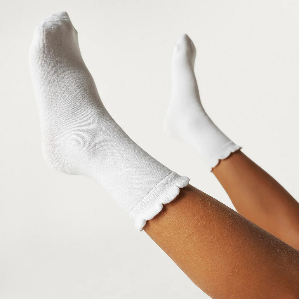 Solid White Girls White Scallop Crew Socks | Posh Peanut® | Posh Peanut