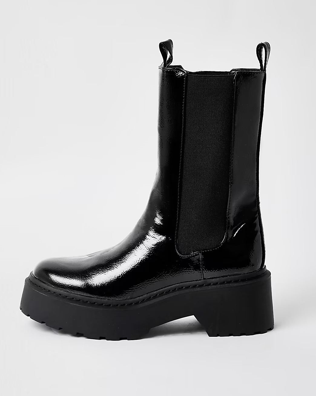 River Island Womens Black patent chunky boots | River Island (US)