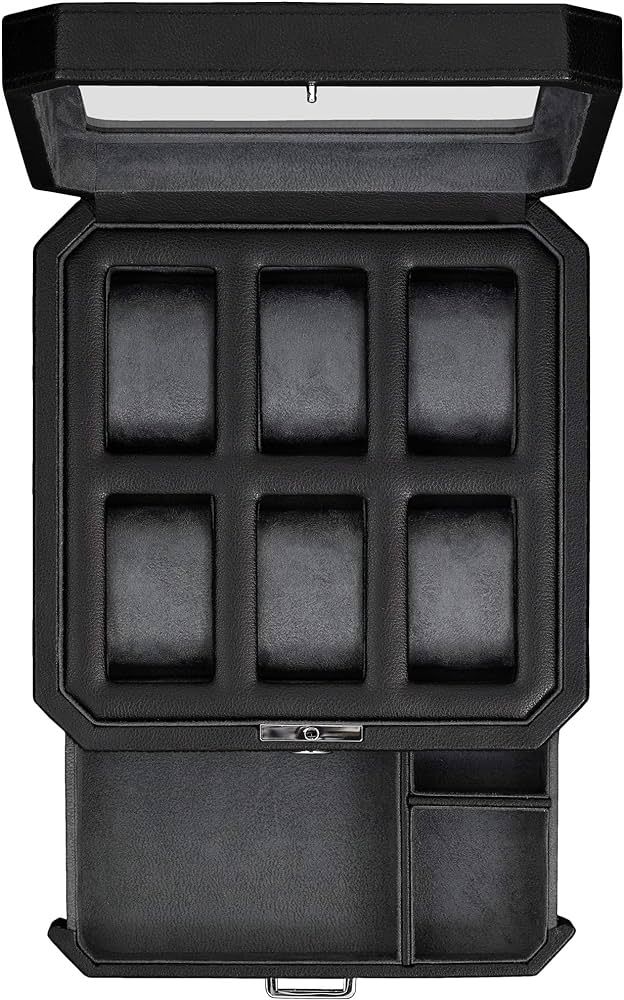 ROTHWELL 6 Slot Leather Watch Box with Valet Drawer - Luxury Watch Case Display Organizer, Men's ... | Amazon (UK)