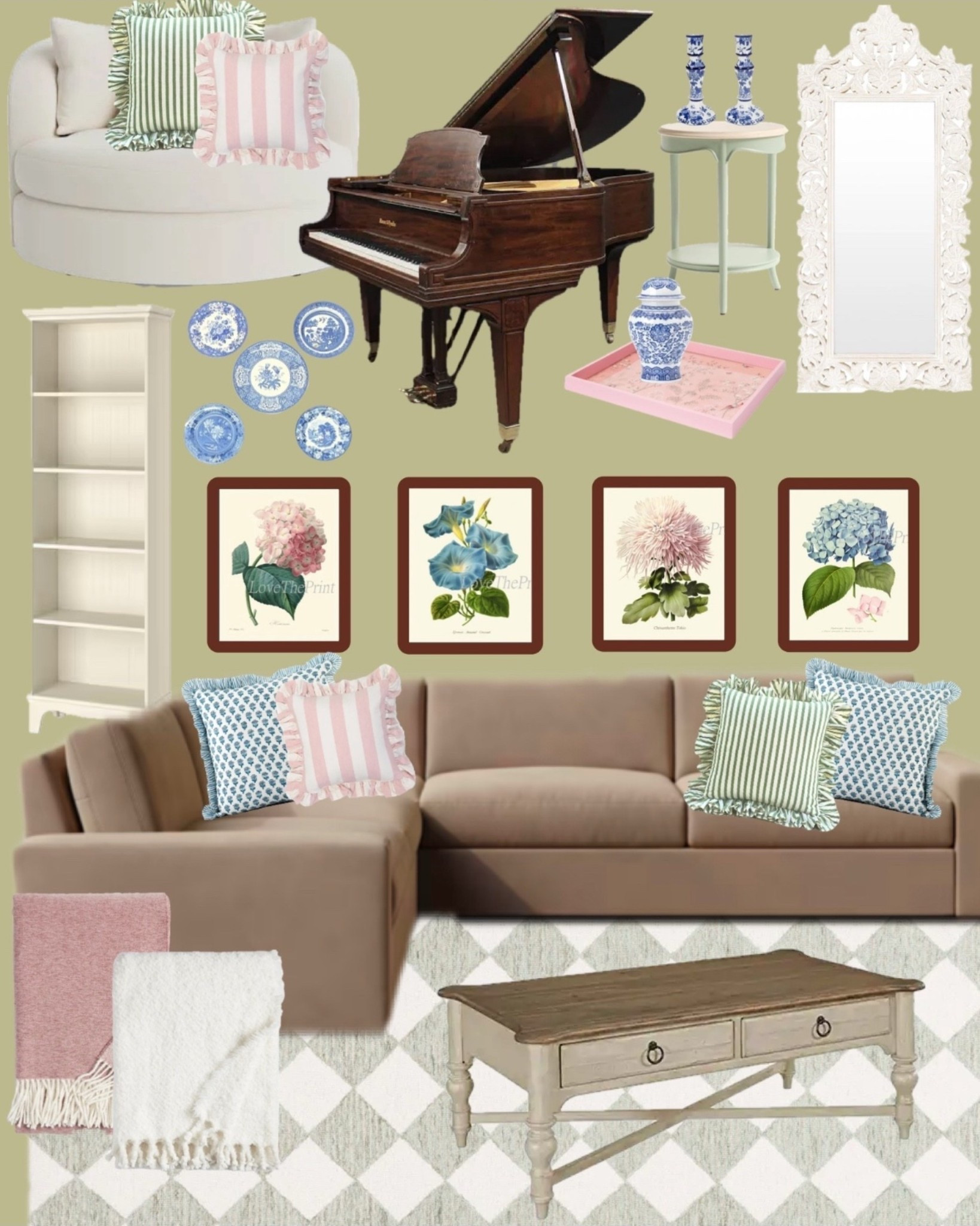 Green, Blue, and Pink Living Room Decor

Green and white checkered rug, green area rug, fair, ruffled pillow covers, etsy, throw blankets, botanical prints, chinoiserie, ginger jar 

#LTKHome