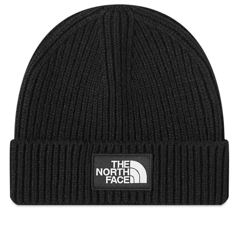 The North Face Logo Box Cuffed Beanie in Black | END. Clothing
