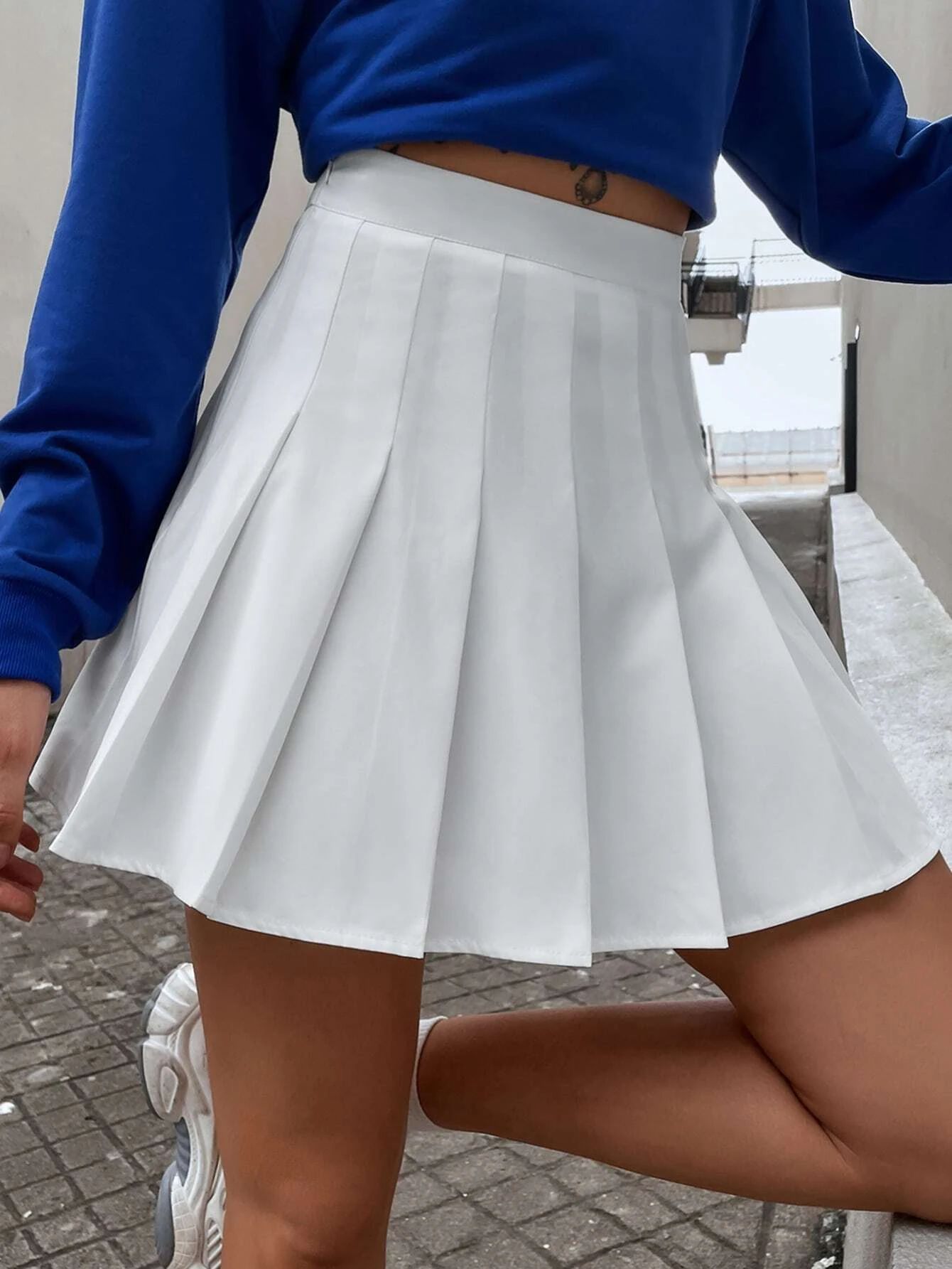 High Waist Solid Pleated Skirt | SHEIN