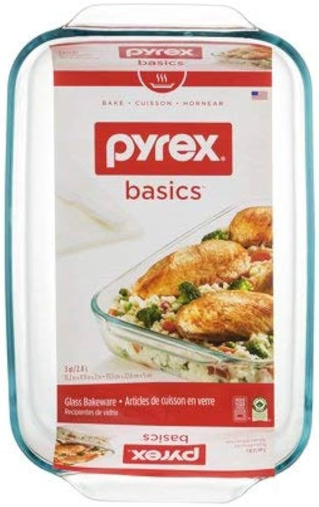Pyrex Basics 3 Quart Oblong Glass Baking Dish, Clear 9 x 13 inch (Set of 2) | Amazon (US)