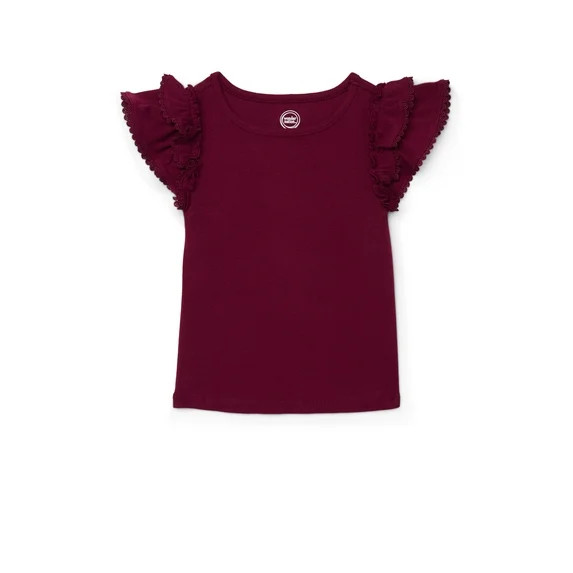 Wonder Nation Girls Short Sleeve Knit Ruffle Top, Sizes 4-18 & Plus | Walmart (US)
