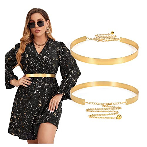 WHIPPY Women Gold Metal Belt Shiny Polished Adjustable Gold Metal Mirror Waist Belt, Gold,0.8" Width | Amazon (US)