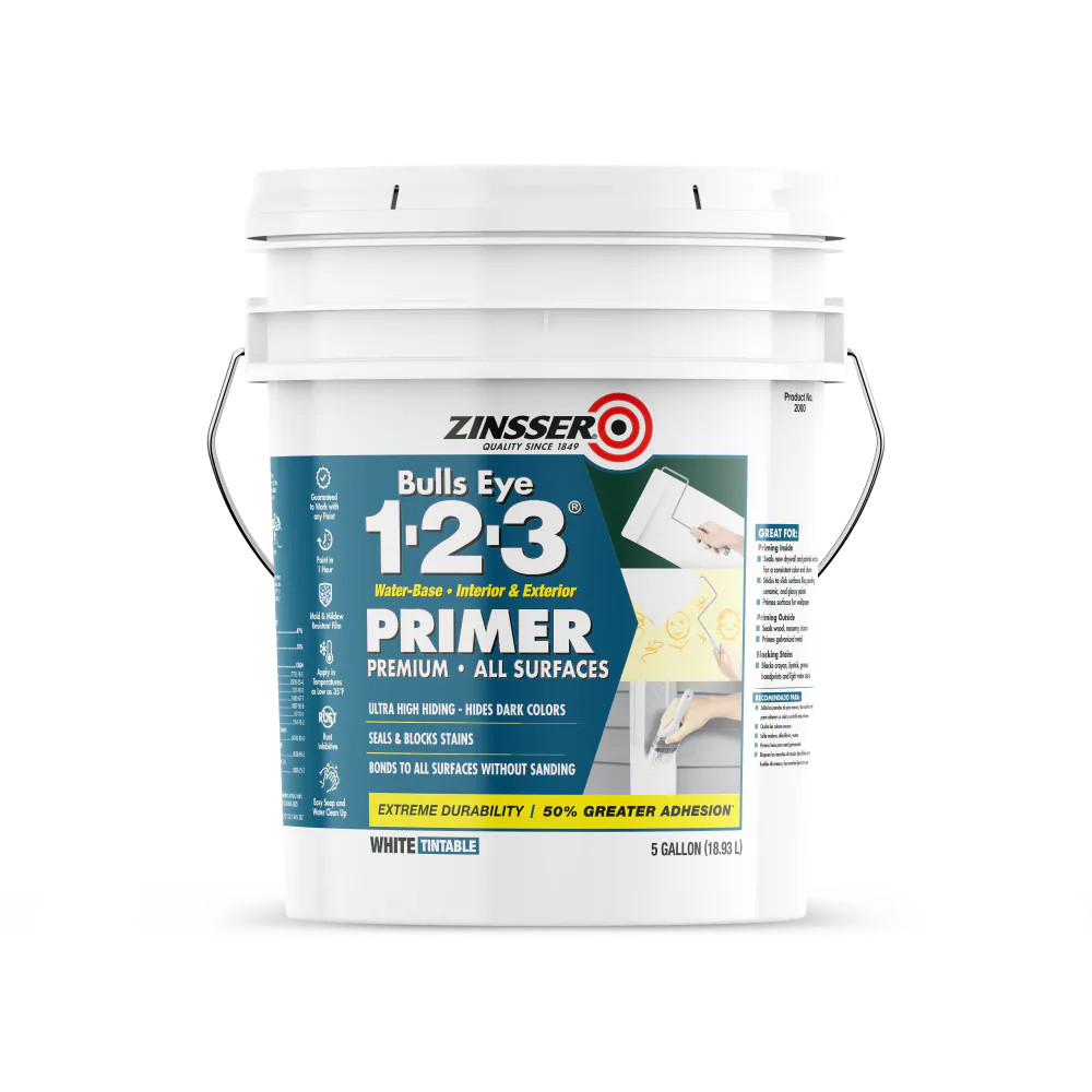 Zinsser Bulls Eye 1-2-3 Interior/Exterior Multi-purpose Water-based Wall and Ceiling Primer ( 5-gallon ) | 02000 | Lowe's