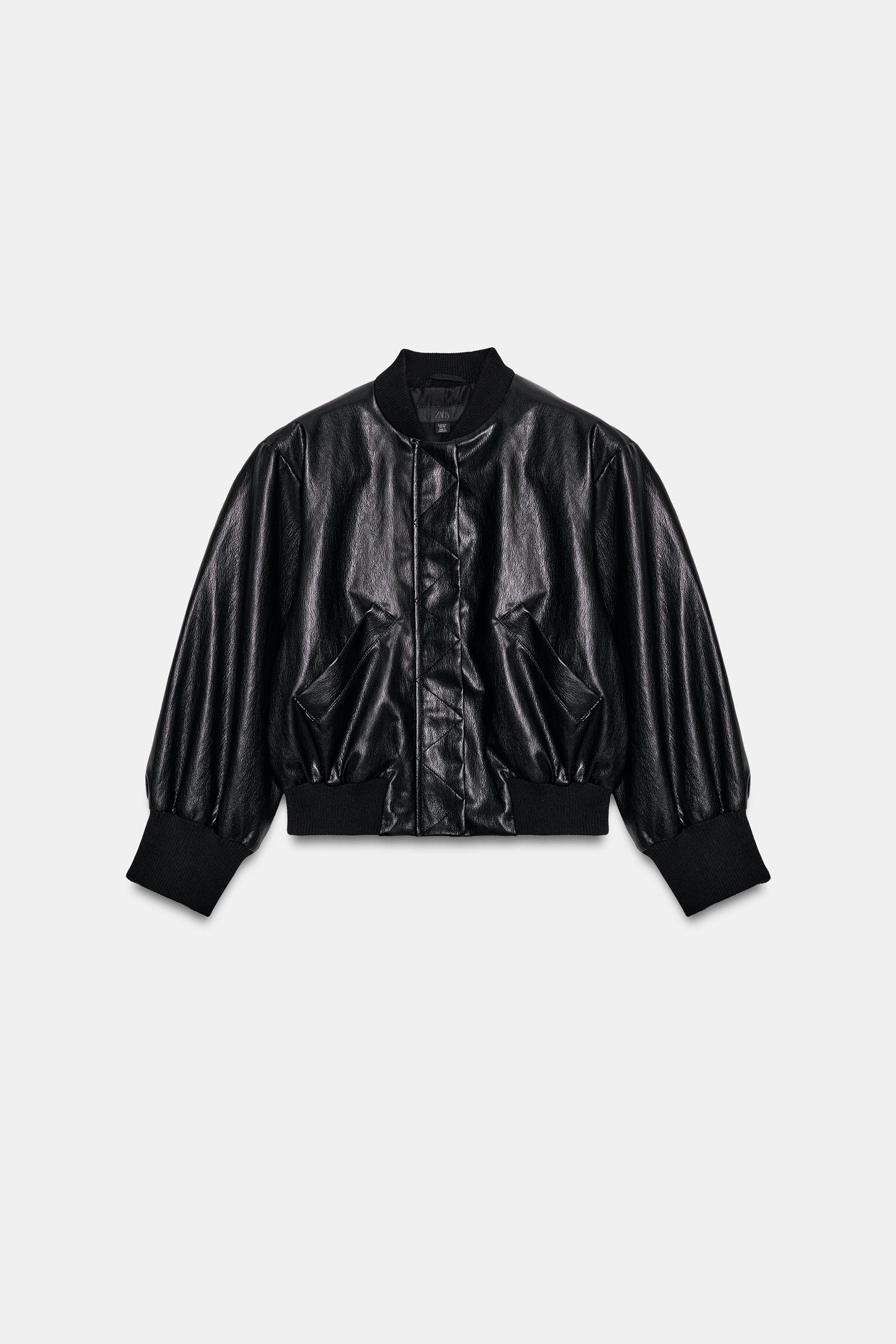 FAUX LEATHER SHOULDER PAD BOMBER JACKET | Zara US