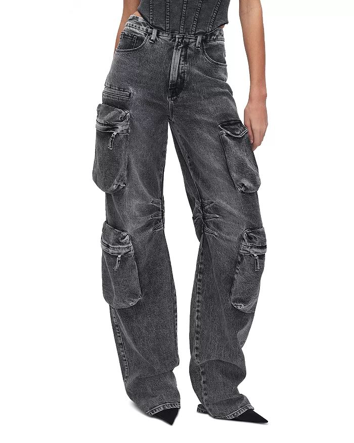 High Rise Wide Leg Cargo Jeans in Black 299 | Bloomingdale's (US)