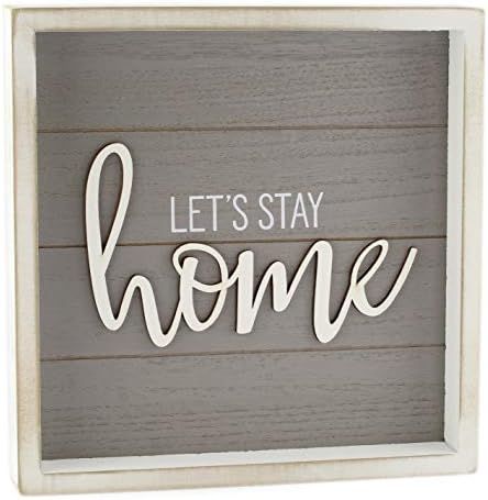 AuldHome Rustic Home Sign, Let’s Stay Home (Gray), 10 x 10 Framed Wood Plaque with Farmhouse St... | Amazon (US)