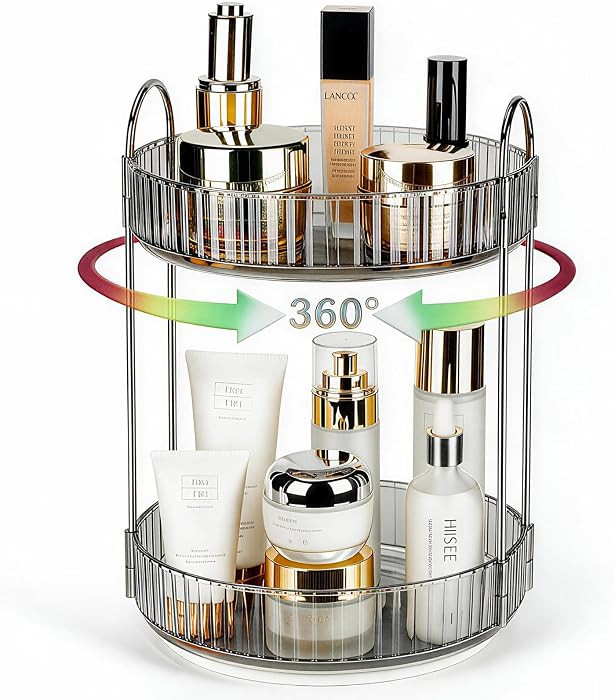 360 Rotating Makeup Organizer, 2 Tier Lazy Susan Bathroom Counter Organizer, Skincare Organizers,... | Amazon (US)