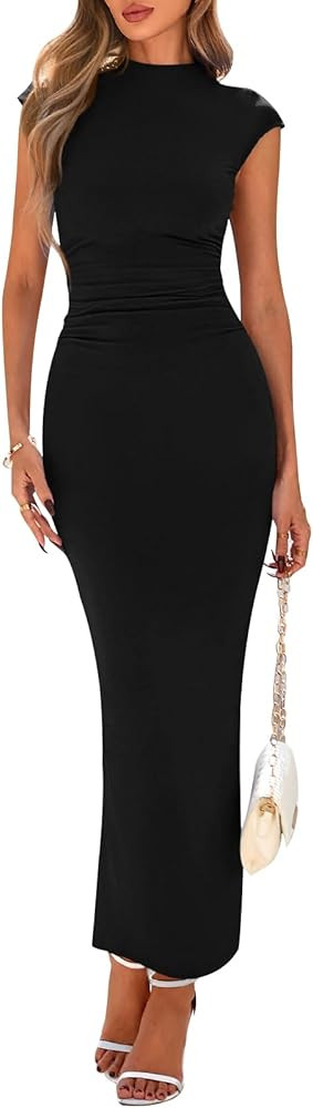PRETTYGARDEN Women's Summer Maxi Dress Ruched Bodycon Sleeveless Formal Wedding Guest Elegant Coc... | Amazon (US)